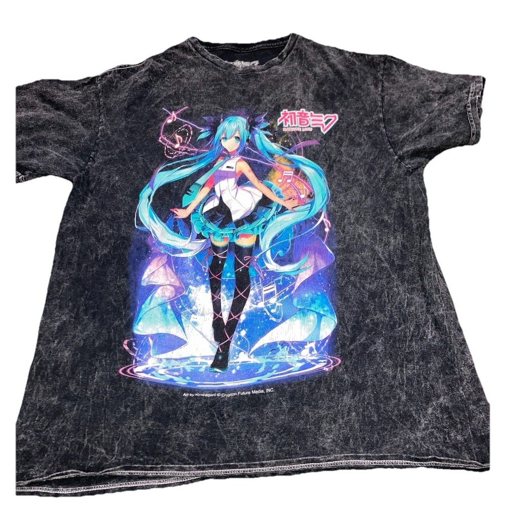 Hatsune Miku Graphic T Shirt Mens Medium Black Acid Wash Anime Vocaloid H3